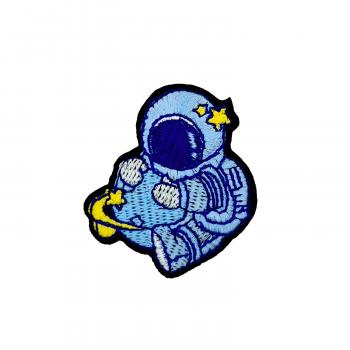 Aufbügler Astronaut Blau mit der Weltkugel